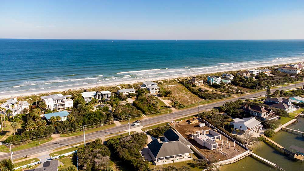 Aerial view of Crescent Beach one of the best St Augustine beaches.